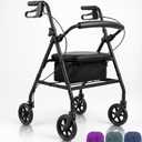 Vive Mobility Steel Rollator Walker with Seat - Foldable, Narrow, Rolling Senior Walker for Small Spaces - 4 Wheel Lightweight Adult Easy Drive with Underseat Storage, Adjustable Height (Black)