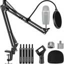 InnoGear Microphone Stand, Adjustable Mic Stand Set for Blue Yeti Nano Suspension Boom Scissor Arm Stand with 5/8" to 3/8" Screw, 5/8" to 1/4 Screw, Nano Mic Windscreen and Dual Layered Mic Pop Filter