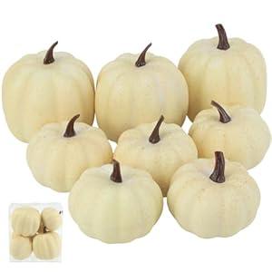 Fake Pumpkins, 8 Pcs White Artificial Pumpkins, Plastic Pumpkins for Thanksgiving Party Table Centerpiece Autumn Home Decoration-B (Cream)