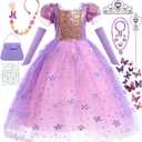 Purple Dress for Girls Princess Costume Toddler Dress up Clothes for Halloween Birthday Party (2-3 Years)