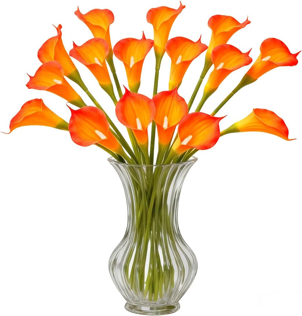 Calla Lily Artificial Flowers 16 PCS 25" Real Touch Long Stem Faux Calla Lillies for DIY Wedding Bouquet Party Home Decor (Sunset Red)