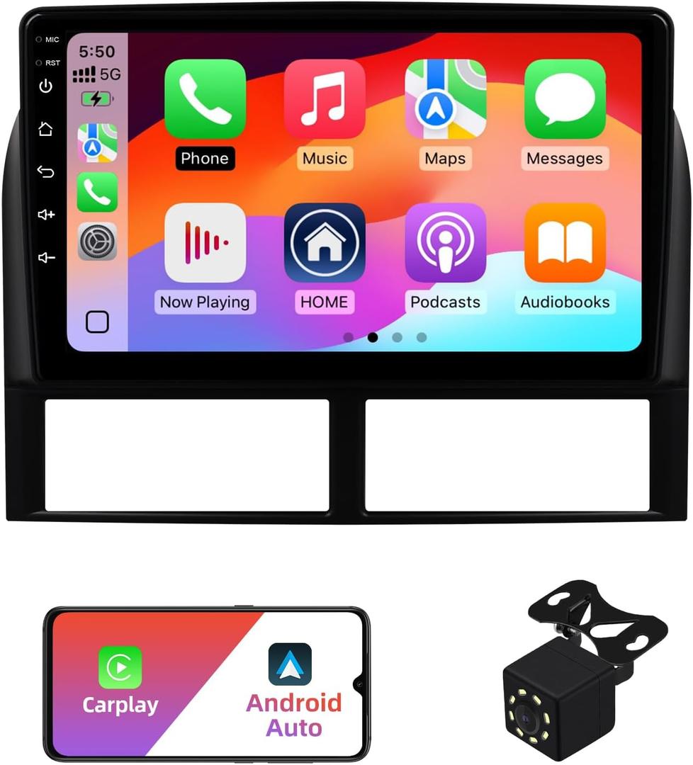 2+32G 9 Inch Android 12 Double Din Car Stereo for Jeep Grand Cherokee 1999-2004 Touchscreen Radio Built-in Wireless Carplay/Android Auto/GPS/Bluetooth/FM/AUX-in/Steering Wheel Controls/Backup Camera
