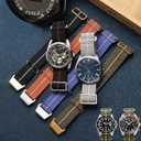 French Troops Paratrooper Watchband,Military Elastic Nylon Watch Strap with Hook-and-Loop for Men Women Silver & Black Buckle 18/20/22mm (Gray white-Silvery)