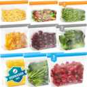 Dishwasher Safe Reusable Storage Bags Stand Up - BPA Free Reusable Sandwich Bags - Leakproof Gallon Freezer Bags, Silicone Food Storage Bags - Multicolor 3 Gallon + 3 Sandwich + 3 Snack Bags