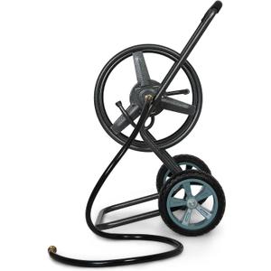 Backyard Expressions 2Wheel Garden Hose Reel Cart, Portable HandCrank Hose Reel, RustResistant Hammertone Gray Finish, Brass Connectors