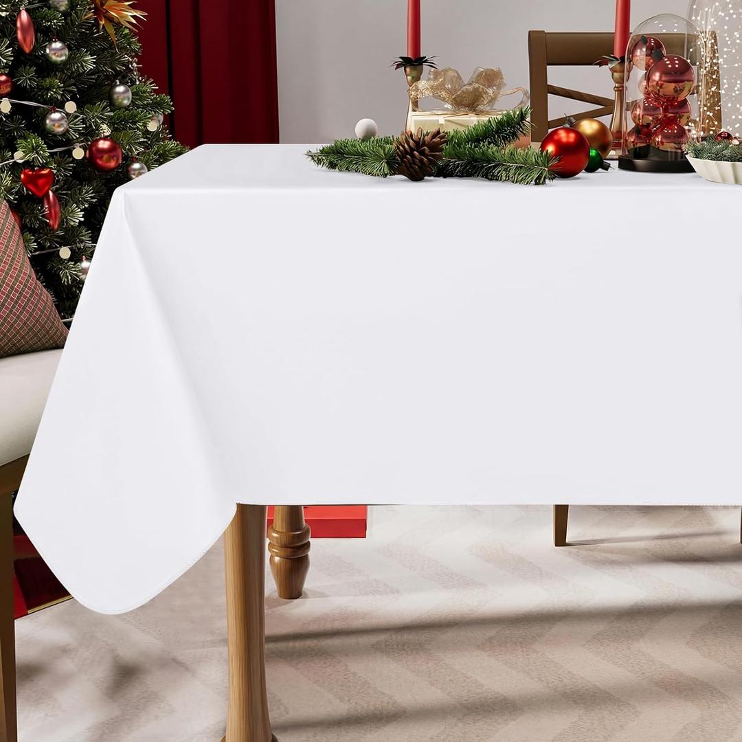 homing Rectangle Vinyl Tablecloth, Waterproof Spillproof Plastic Flannel Backed Table Cloth, Wipe Clean Table Cover for Dining, Buffet Parties and Camping (White, 60" x 84")