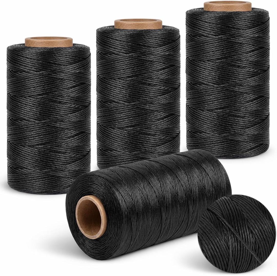 6000FT Total Black Waxed Twine 4 x 1500FT Rolls, 160LBS Waterproof Nylon Cord, 210D Polyester Braided Waxed String for DIY Crafts, Gardening, Leather Sewing, Cable Securing
