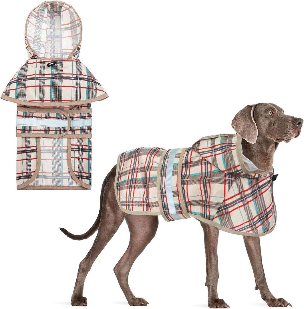 KOOLTAIL Dog Raincoat Hooded Slicker Poncho with Leash Hole, Rain Coat for Large Dogs, Waterproof Doggie Rain Jacket with Reflective Strip, Adjustable Breathable Lightweight Puppy Rainwear-Beige L (Large (Pack of 1))