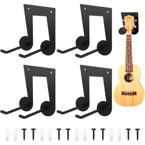 4 Pcs Guitar Wall Mount Hanger Ukulele Metal Stand Holder Ukulele Wall Mount Black Violin Bass Bow Hooks Accessories for Home