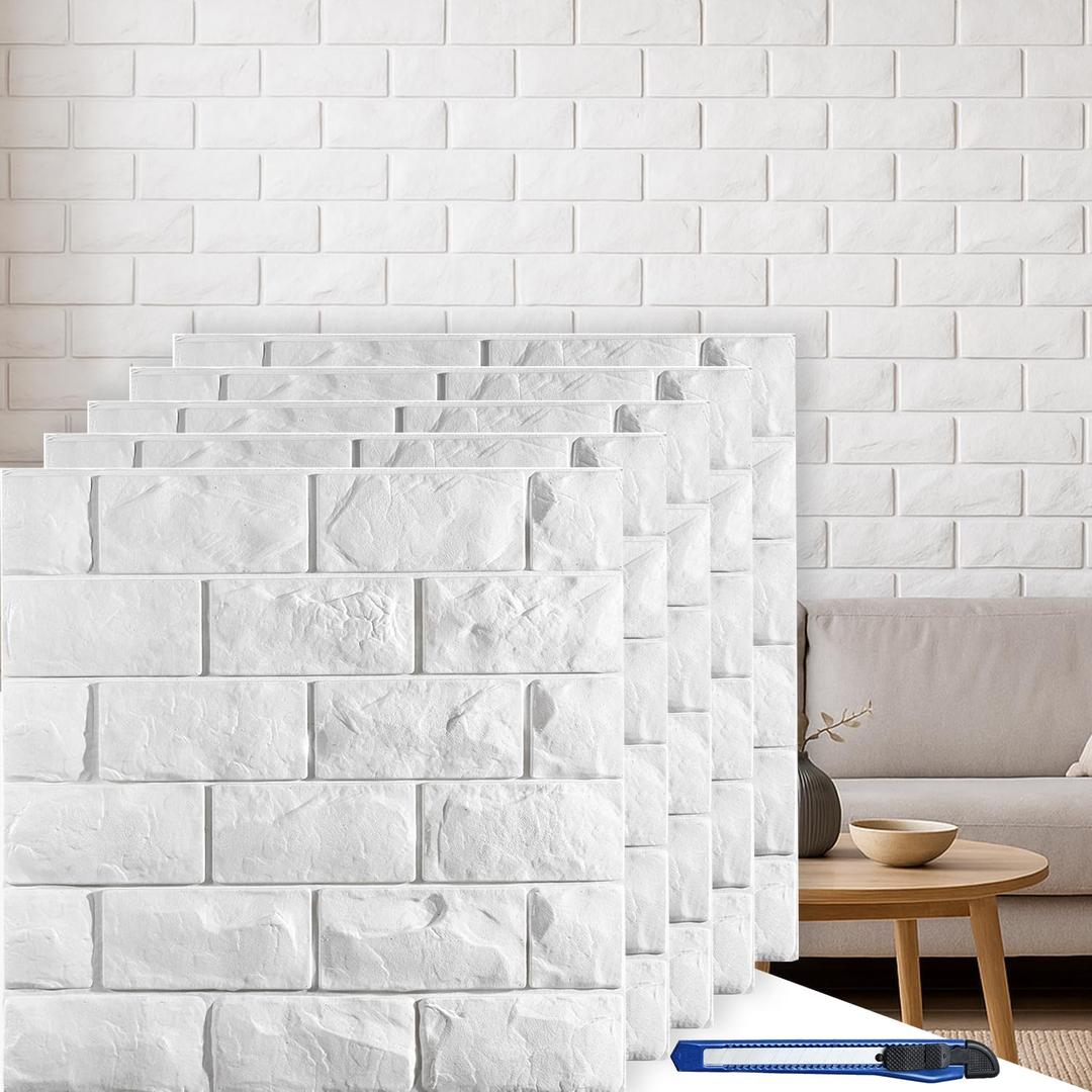 30 Pcs 3D Wall Panels, White Brick Printable 3D Wallpaper Stick and Peel, Self Adhesive Waterproof Foam Faux Brick Paneling for Bedroom, Bathroom, Kitchen, Fireplace (29.06 sq feet Coverage)