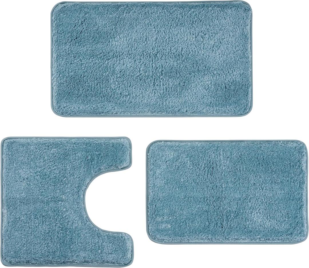 3 Pieces Luxury Bathroom Rug Set with U-Shaped Toilet Rug, Non-Slip Rubber Bottom, Thick Microfiber Fluffy Plush, Water absorption, Quick Dry, Ultra Soft, Bath Mats for Bathroom, Tub(Lake Blue)