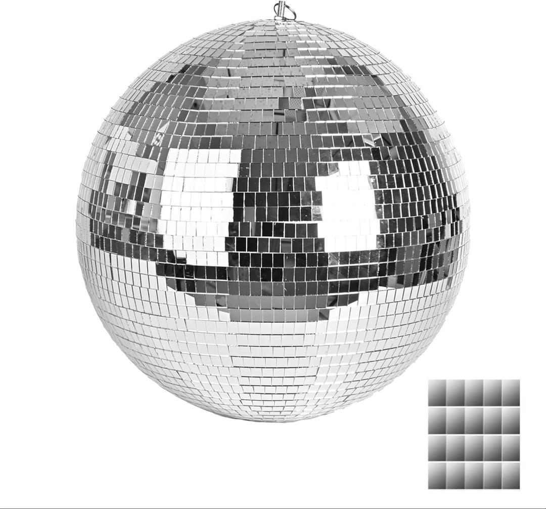 Large Disco Ball, 16 Inch Mirror Ball for Disco Party Decorations, Silver Big Haning Disco Ball Decor Ornaments with Hanging Ring for Easy Installation for DJ Club Stage Bar Wedding