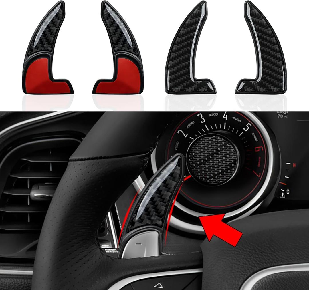 Steering Wheel Shift Paddles for 2015-2023 Dodge Challenger Charger Durango Chrysler 300 200 / for 2014-2023 Jeep Cherokee Accessories Carbon Fiber Stickers, Not fit SRT/Hell CAT