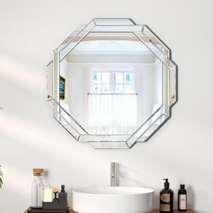 Bathroom Mirror-28X28 Wall Mirrors Decorative, Beveled Edge Frameless Mirror for Wall Bathroom, Vanity Room, Bedroom, Living Room and Entryway (Silver)