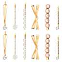 TIEOSME 12Pcs Bobby Pins for Women, Gold White Pearl Hair Pins Elegant Metal Barrettes Hair Clips for Women Wedding Bridal Party Accessories