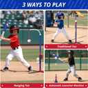 HYES 3-in-1 Baseball Set for Kids 3-5 - Tee Ball Stand, Hanging Tee, Ball Launcher and 6 Softballs - Adjustable Height, Indoor/Outdoor Sport Gifts for Boys Girls, Blue