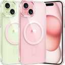 FNTCASE for iPhone 15 Plus Case: Clear Magnetic Phone Cases Compatible with Magsafe Slim Anti Yellowing Military Grade Drop Protection Rugged Protective Transparent Cell Phone Cover (C-A Pink)