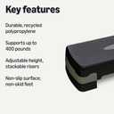 Amazon Basics Aerobic Exercise Step Platform, Adjustable Workout Stepper for Home Fitness, 27", Black/Grey, 26.8"l X 11"w X 6"h