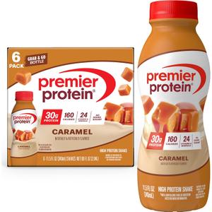 Premier Protein Shake, Caramel, 30g Protein, No Added Sugar, 24 Vitamins & Minerals to Support Immune Health, 11.5 fl oz, 6 Pack , Best Before 11/09/2025