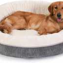 Bedfolks Donut Calming Dog Bed, 36-Inch Round, Washable, Anti-Anxiety Cuddler with Removable Cover (Pink, Large)