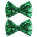 2 x 4" Glitter Sparkly Christmas Green Sequin Hair Bows Clips for Toddler Girls St Patrick's Day Easter Mardi Gras Birthday Wedding Holiday Party Dress Outfit Decor Accessory Gift