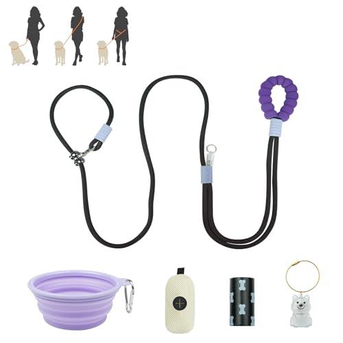 XKGSLNB Hands Free Dog Leash, Comfort Padded Adjustable Belt, Smooth Rotating Clip, Non-Slip Strong Pet Training Lead, 8FT for Small Medium Large Dogs Walking Training(Purple Black)