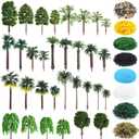 Thiccywoov 40 Pcs Diorama Supplies Kit Include 32 Miniature Trees 1.2-6.2 Inch Mini Mixed Model Plastic Fake Architecture 8 Bags Scenery Basing Material Kit for DIY Craft(Tropical Trees)