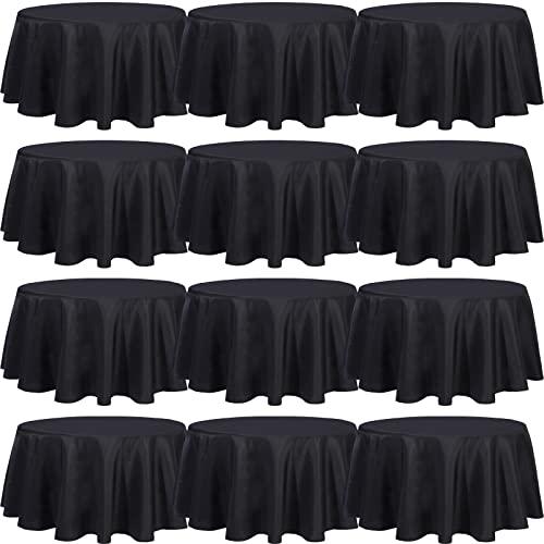 Tudomro 12 Pack Polyester Round Tablecloth 120 Inches Black Table Cloths Resistant Spill Proof Washable Tablecloth for Party, Wedding Reception, Restaurant Banquet, BBQ, Dinner Table
