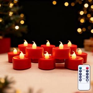 Red Votive Candles Battery Operated, 12 Pack Red Tea Lights Candles, 1.7"x1.6" Votive Candles with Remote & Timer, Flameless Tealight Candles for Halloween Jack-O'-Lanterns, Christmas & Home Decor