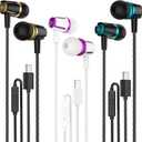 Rayleigh USB C Headphones with Microphone 3 Pack, Wired Earbuds with Heavy Bass, Type C Earphones with Noise Isolating, Compatible with iPad, Android Phones, Fits Most Type C Devices (Black Gold+White Purple+Black Blue)