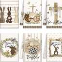 6 Pcs Easter Bunny Kitchen Towels Religious He Is Risen Dish Towel 21 x 14 Inch Farmhouse Egg Stripe Dot Bathroom Hand Towel Absorbent Rustic Spring Tea Towel for Kitchen Bath Gift Decor