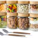Agotglmi Glass Jars with Airtight Lids, Overnight Oats Containers Set of 8(16oz & 8oz), Wide Mouth Mason Jars for Meal Prep, Salad, Snack, Food Storage, Bathroom Organizer & DIY Crafts with 2 Spoons