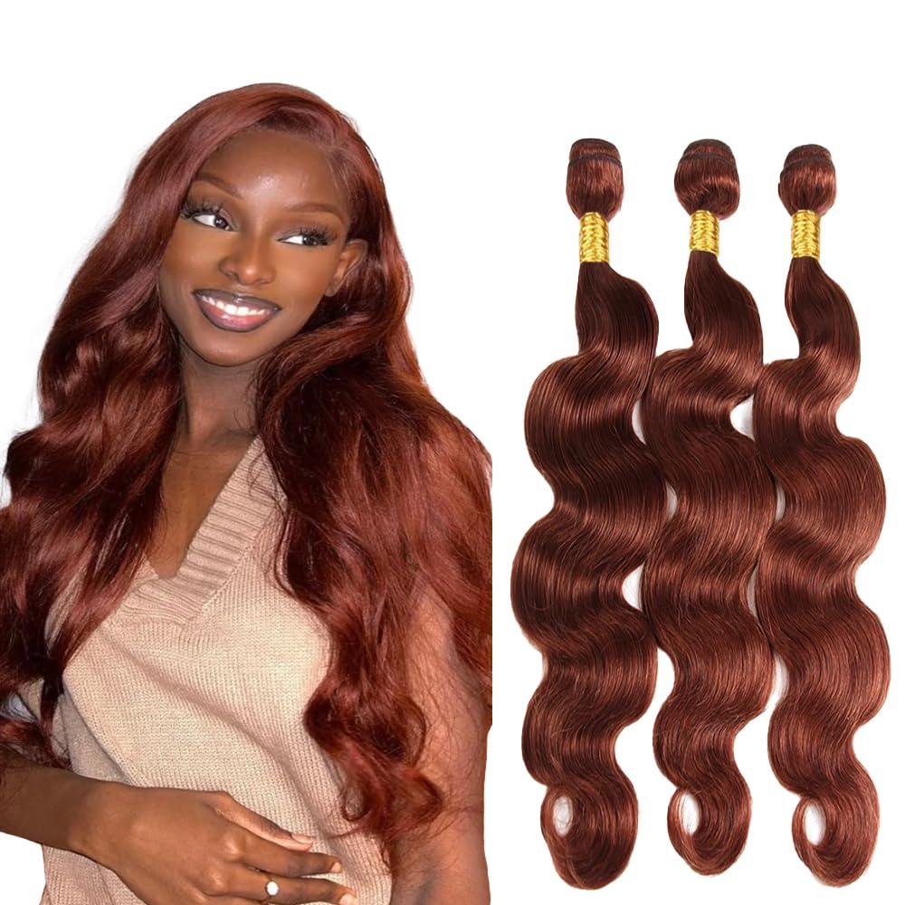 Niciitysi Auburn Color 33 Body Wave Bundles Human Hair Reddish Brown Bundles 18 20 22 inch Brazilian Remy Hair Extensions Copper Red Bundles Silky Soft for Women