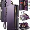 Defencase Compatible with Galaxy A16 5G Case Wallet with RFID Blocking Card Holder for Women and Men, PU Leather Magnetic Snap Flip Zipper Strap Wallet Phone Case for Samsung Galaxy A16/ 5G, Purple