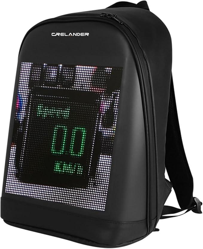 Crelander LED Backpack, 17 inch Laptop Backpack with Programmable Screen Smart Dynamic Shoulder Luggage Bag Cycling Travel Daypack Rucksack Personalized Gifts for Men Women (Black)
