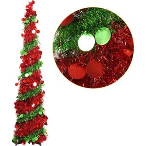 5FT Red & Green Pop Up Christmas Tree, Sequin Pencil Collapsible Holiday Tree for Indoor Decoration, Foldable Slim Artificial Xmas Tree for Small Spaces, Apartments, Office, Party Dcor
