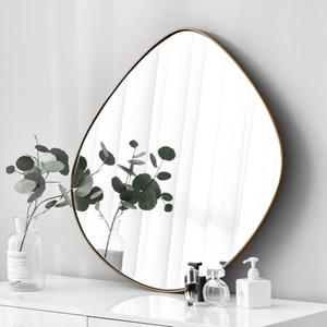 Asymmetrical Wall Mirror Matel Brass Framed Wall Mirror for Living Room Bedroom Bathroom Entryway Wall Decor 19.7" L x 19.7"" W ELE-005G