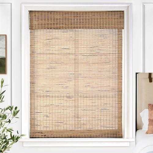 UNISHADES Cordless Bamboo Roman Shades for Windows, Blinds Size (42.5" W × 64" H) Colour (Light Filtering Tatami)