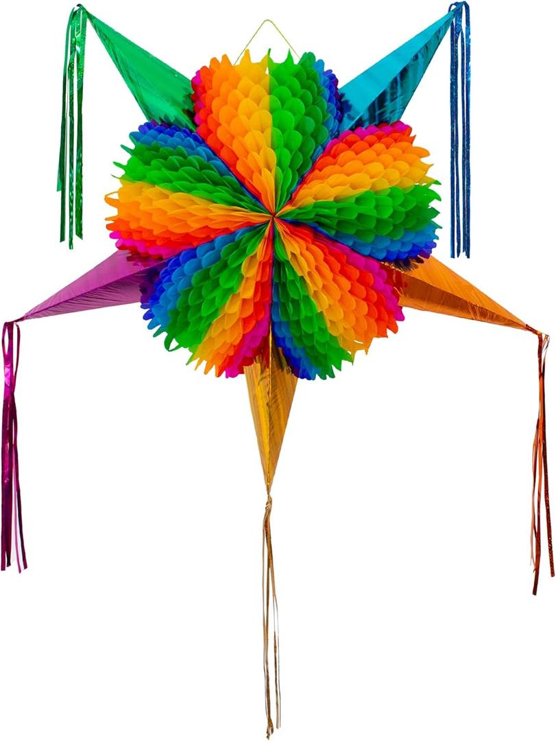 Mexican Piata (Medium 26 inches) - Rainbow Piniata - Authentic Handmade Foldable Large Pinata for Birthday Party - Piatas para Cumpleaos - Mexican Star Pinata - Cinco de Mayo Pinatas