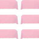 BRILLMAX 6 Pack Pink Tablecloths 90 x 156 Inch for 8ft Rectangle Tables - 150 GSM Polyester Fabric, Floor Length Drop, Water, Stain & Wrinkle Resistant Cloth Cover for Wedding Reception Banquet