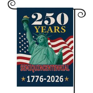 6 x 250 Years America Garden Flag, 250th Anniversary USA Patriotic Double-Sided Banner, Statue of Liberty Design, 12 x 18 Inch, 1776-2026 Semiquincentennial