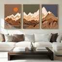 IARTTOP Large Mountain Framed Canvas Wall Art 16x24 Inch Set of 3 Abstract Mountain Woodcut Wall Decor for Living Room Bedroom Office