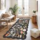 3x6 Washable Kitchen Runner Rug: Non Slip Floral Scalloped Runner Rugs for Hallway Stain Resistant Floor Mat for Entryway Boho Carpet Runner for Bedroom Living Room (Black, 3x6)