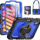 SEYMAC Case for iPad mini 7 (A17 Pro) 2024/ Mini 6 8.3, Full-Body Shockproof Protective Case with Screen Protector, Rotating Stand, Hand/Shoulder Strap for iPad mini 7th/ 6th Generation, Dark Blue