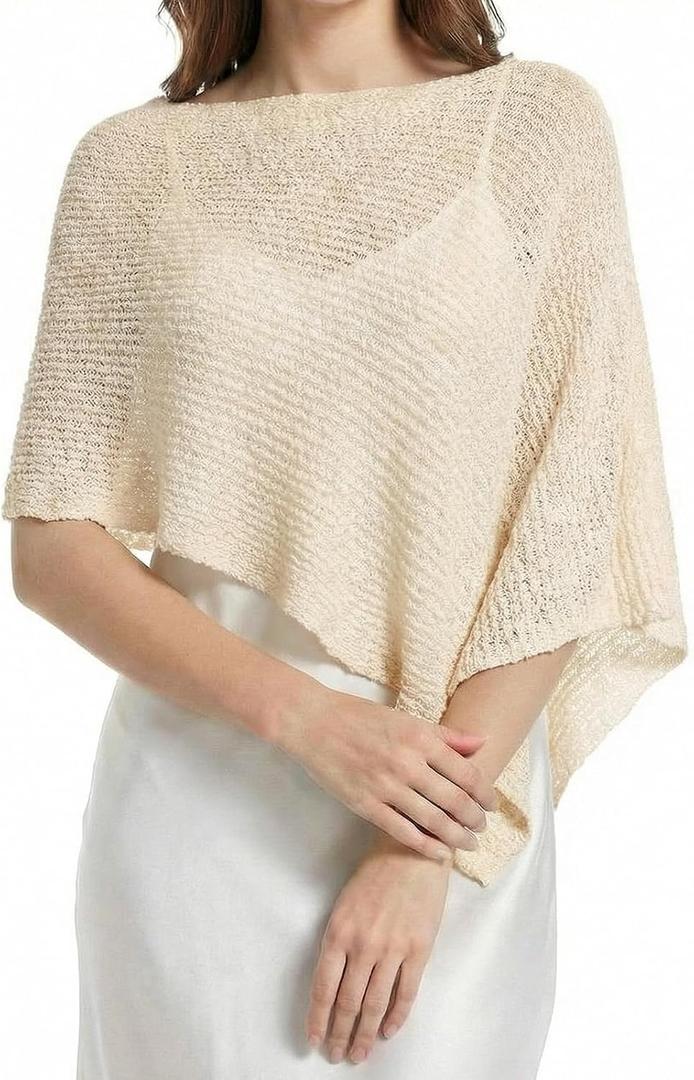 Chicingyou Summer Sheer Ponchos for Women, Lightweight Knit Popcorn Shrug Cape Pullover, Breathable Dress Cover up Wrap, Medium