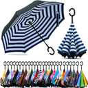 SIEPASA 49/56 Inch Inverted Reverse Upside Down Umbrella, Extra Large Double Canopy Vented Windproof Waterproof Stick Golf Umbrellas with C-shape Handle.