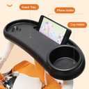 Universal Stroller Snack Tray with Cup Holder, Yuehuam 3 in 1 Stroller Cup Holder with Snack Tray & Phone Holder with 2 Extendable Grip Clip for Most Flat/Round Handrail Tubes Baby Accessory
