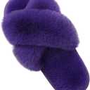 Evshine Women's Fuzzy Slippers Cross Band Memory Foam House Slippers Open Toe (10-11, Purple)