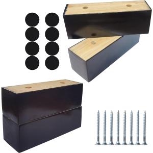 2 Inch Wooden Sofa/Bed Riser L Shaped Wood Furniture Legs/Couch Legs/Replacement Sofa Feet/Dresser Leg Set of 4 (Rectangle, Black)