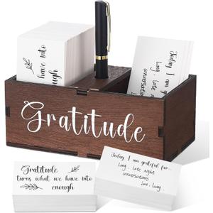Clabby Gratitude Jar Thanksgiving Gifts Include 200 Cards 1 Pen 1 Blessing Jar Wood Box Practice Thankful Appreciation Gratitude Note Cards Kit for Families Friends Employee Coworkers(Dark Brown)